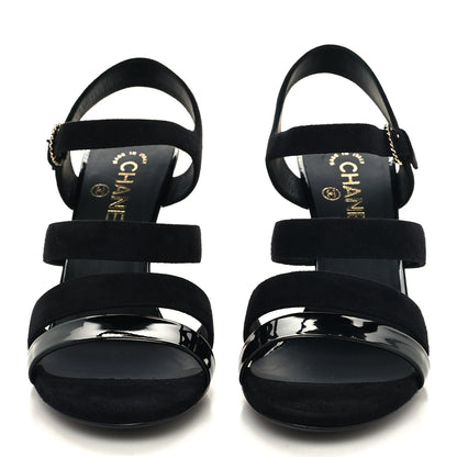 Chanel Kid Suede Pearl Sandals 37.5 Black 2 of 8