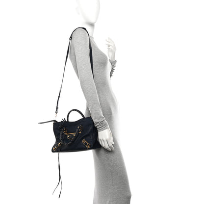 Balenciaga Chevre Gold Metallic Edge Hardware S City Bleu Nuit Dark Sea 2 of 13