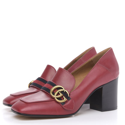Gucci Calfskin Web Peyton Loafer Pumps 38 Hibiscus Red 3 of 9