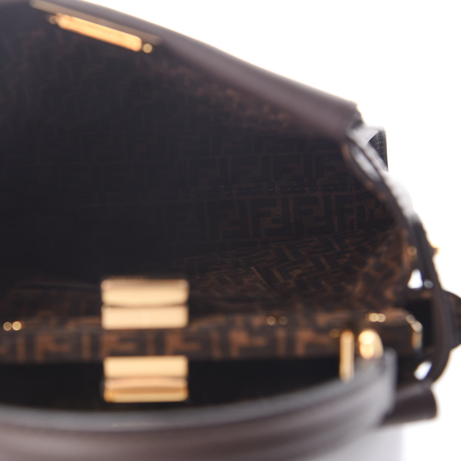 Fendi Vitello Seta Suede FF Mini Peekaboo Iconic Satchel Chocolate Sigaro Marrone 4 of 7