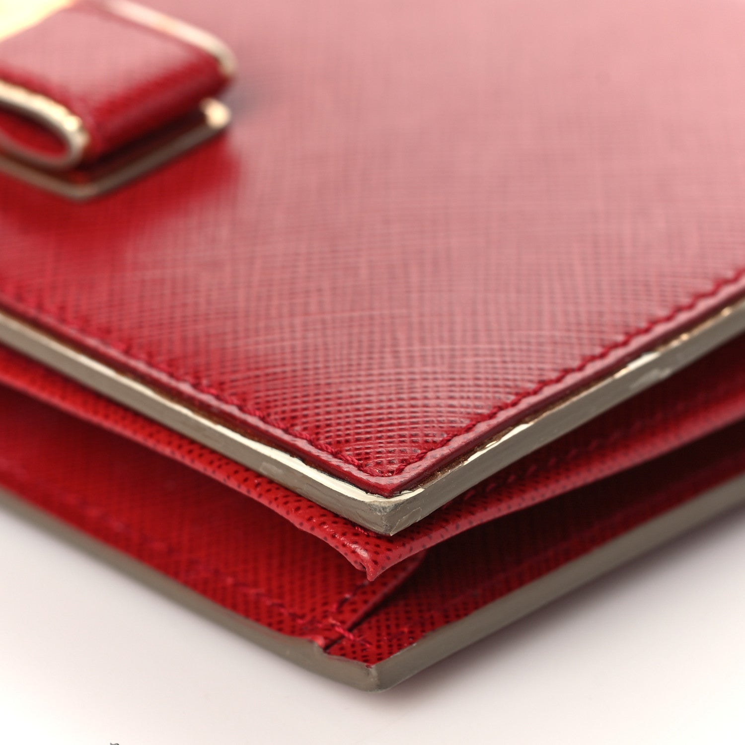 Salvatore Ferragamo Hammered Calfskin Vara Bow Chain Wallet Red 7 of 10