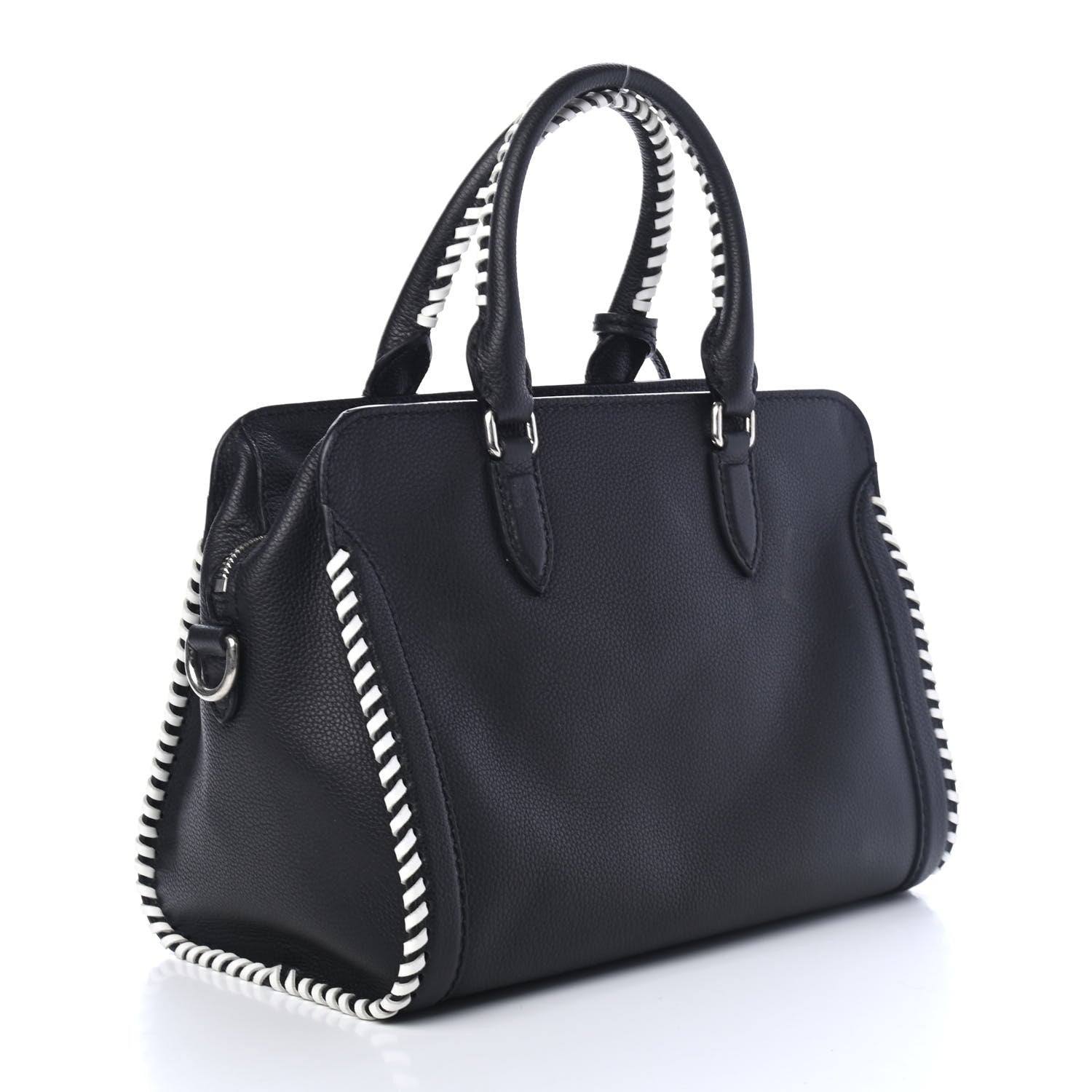 Alexander McQueen Pebbled Calfskin Small Whipstitch Skull Padlock Tote Black 2 of 4