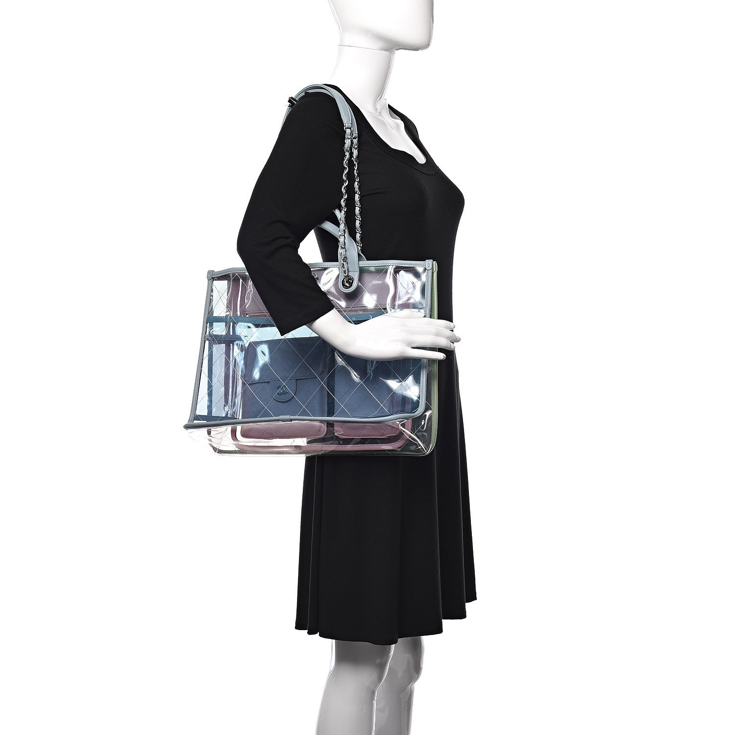 Chanel PVC Lambskin Stitched Medium Coco Splash Shopping Bag Blue Green Pink 2 of 11
