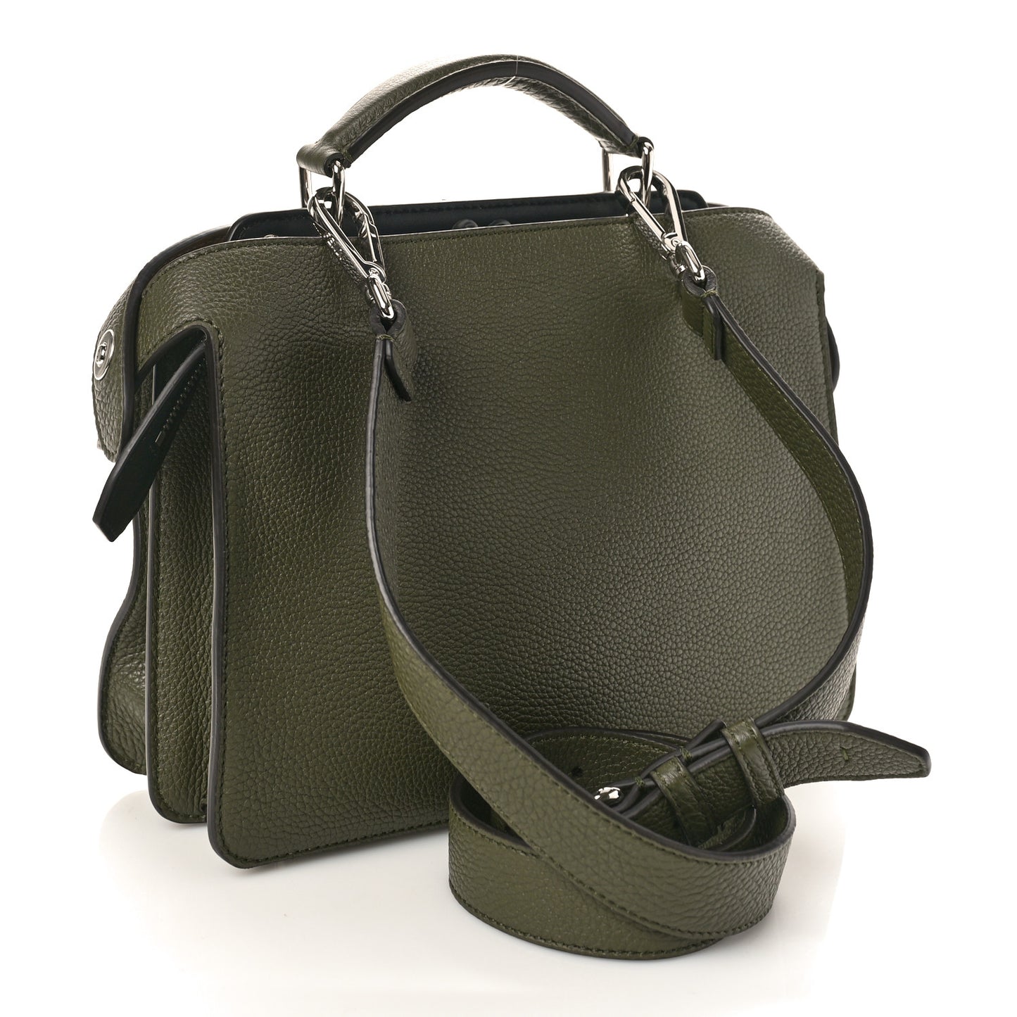 Cuoio Romano Vitello Cover Glazed Fabric Bi-Color FF 1974 Mini Peekaboo I SEE U Satchel Oliva