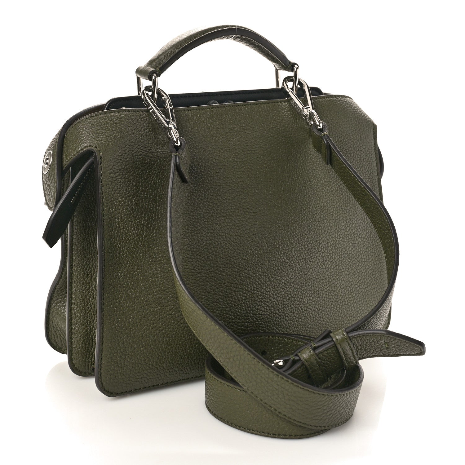 Fendi Cuoio Romano Vitello Cover Glazed Fabric Bi-Color FF 1974 Mini Peekaboo I SEE U Satchel Oliva 4 of 8