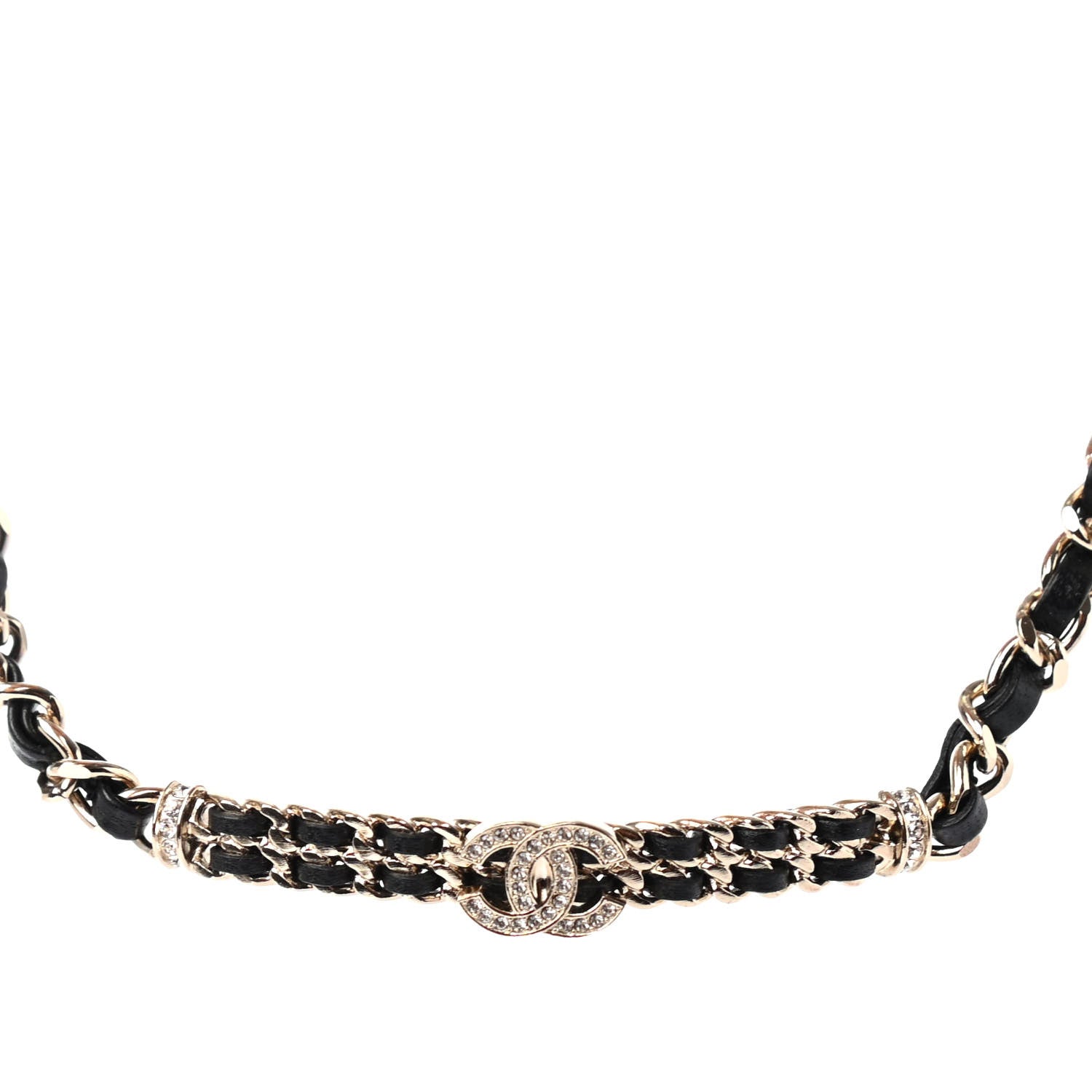 Chanel Metal Lambskin Crystal CC Choker Necklace Black Gold 1 of 4