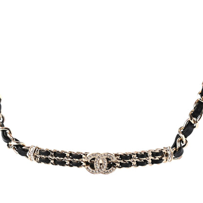 Chanel Metal Lambskin Crystal CC Choker Necklace Black Gold 1 of 4