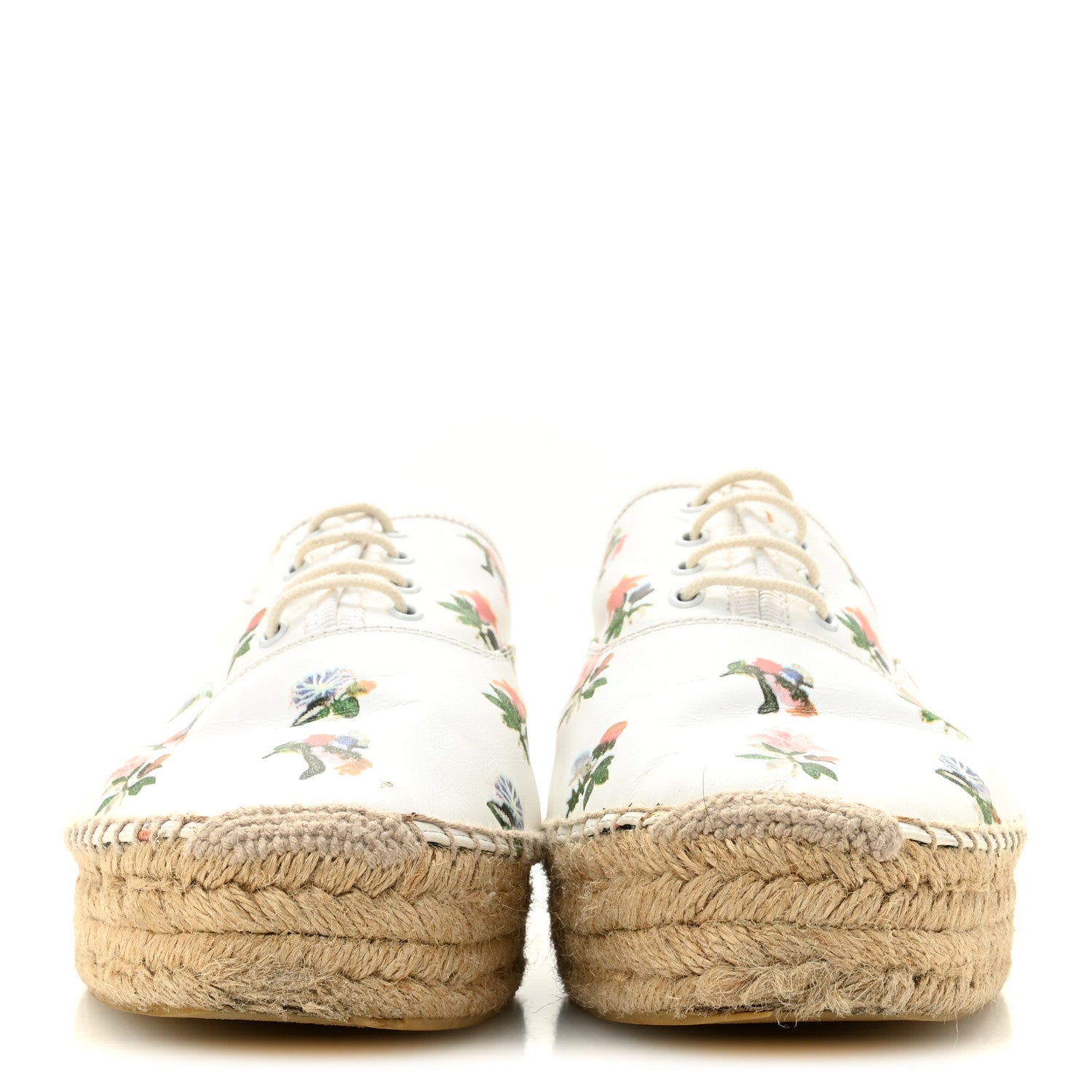 Saint Laurent Floral Print Lace Up Espadrilles 39 White 3 of 11
