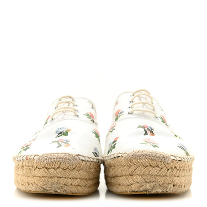 Saint Laurent Floral Print Lace Up Espadrilles 39 White 3 of 11