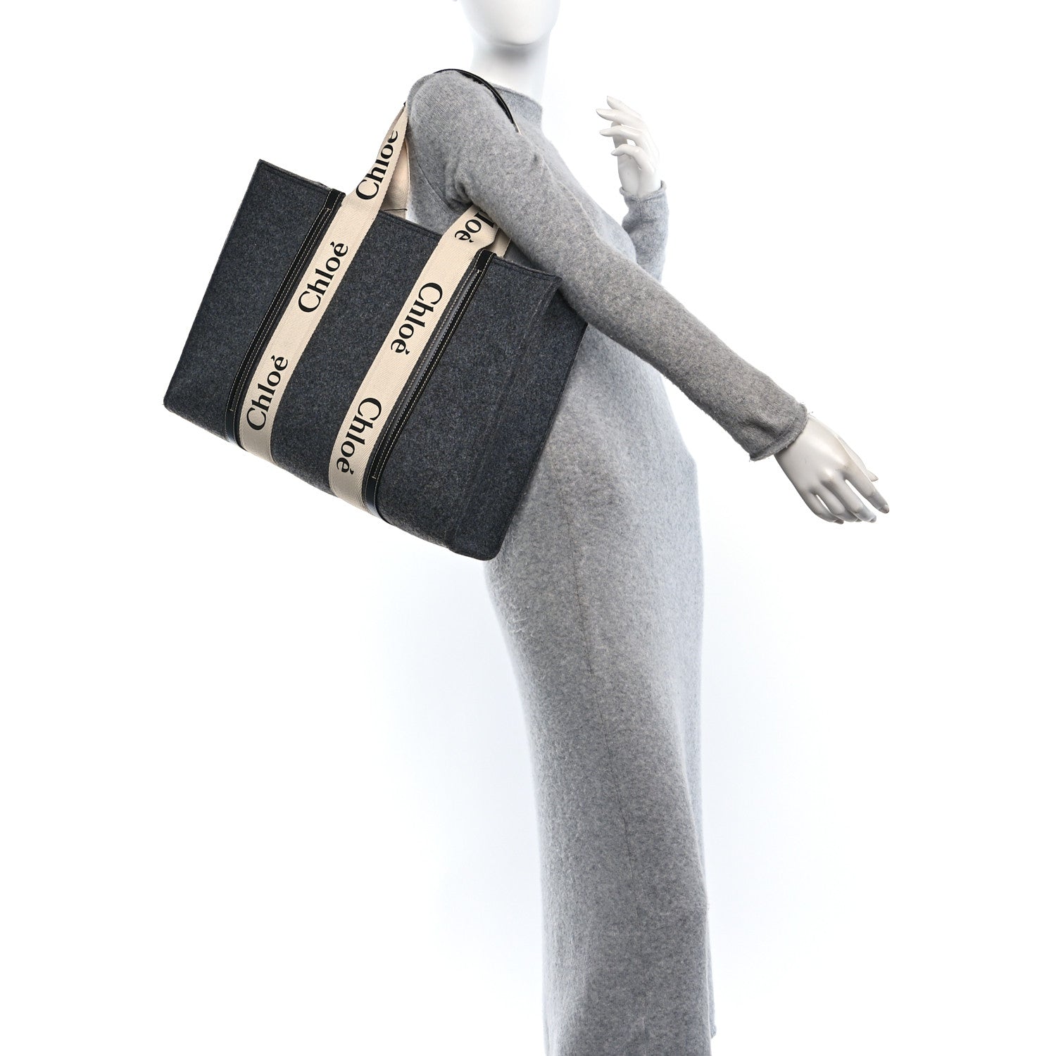 Chloe Felt Large Woody Ribbon Tote Cashmere Grey 2 of 10