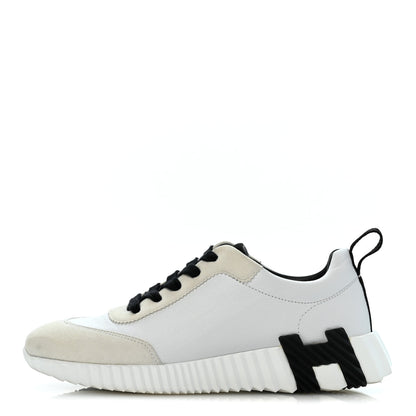 Hermes Calfskin Suede Goatskin Bouncing Sneakers 36.5 White Black 1 of 11