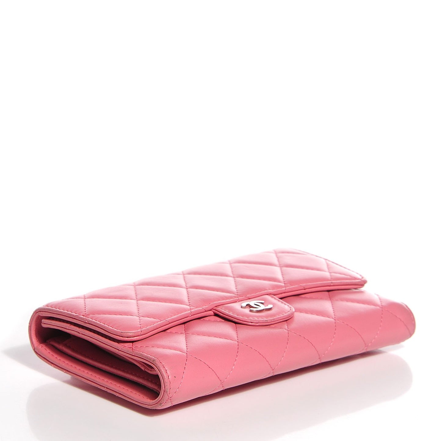 Lambskin Quilted Large Flap Wallet Pink