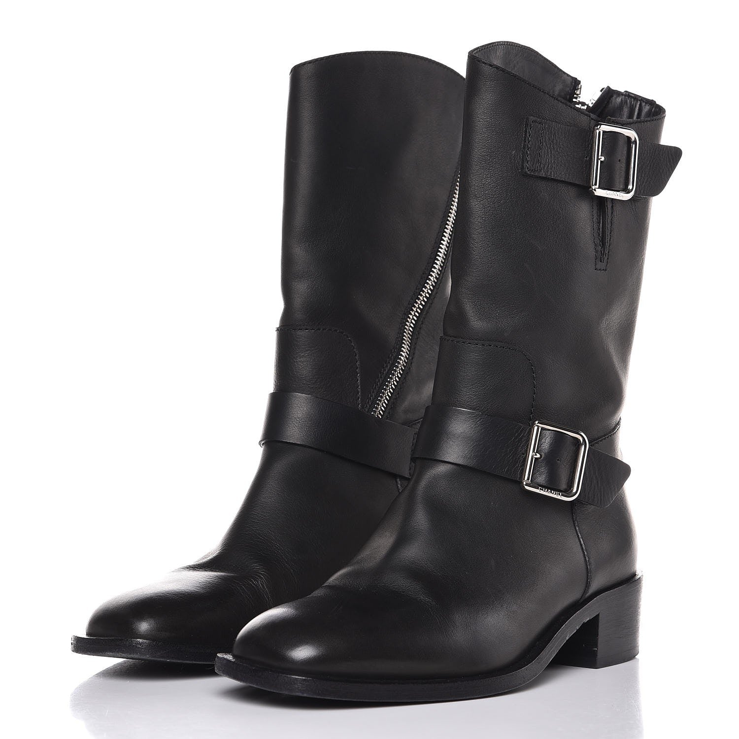 Chanel Calfskin Asymmetrical Mid Calf Boots 36.5 Black 3 of 10