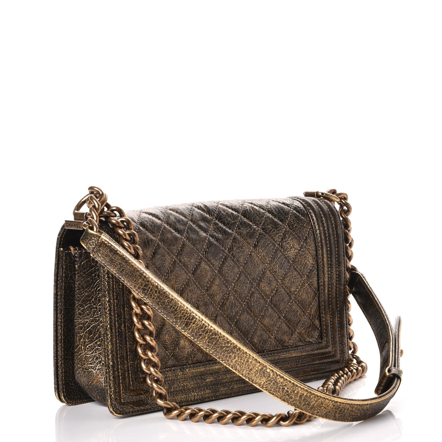 Metallic Calfskin Quilted Medium Boy Flap Gold