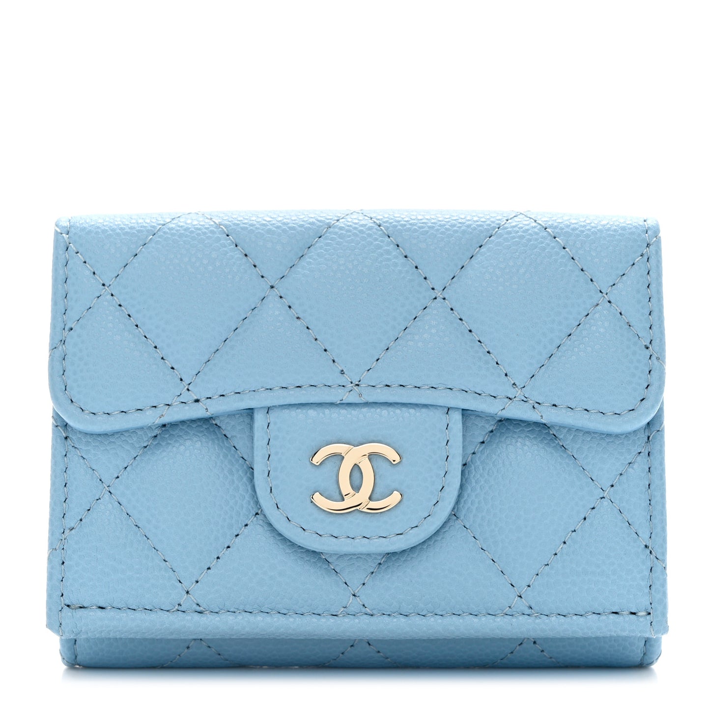 Caviar Quilted Double Flap Wallet Light Blue