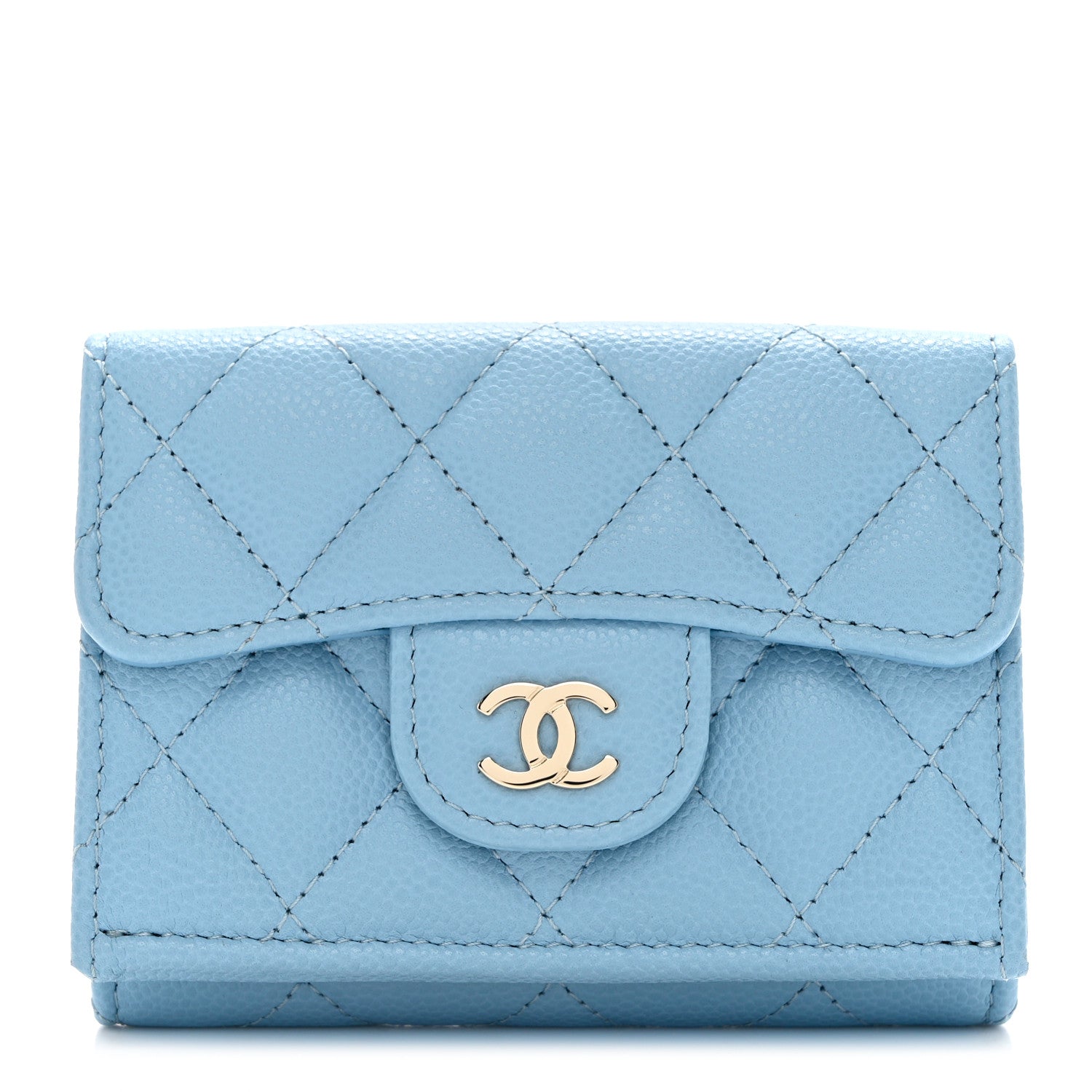 Chanel Caviar Quilted Double Flap Wallet Light Blue 1 of 9