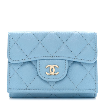 Chanel Caviar Quilted Double Flap Wallet Light Blue 1 of 9
