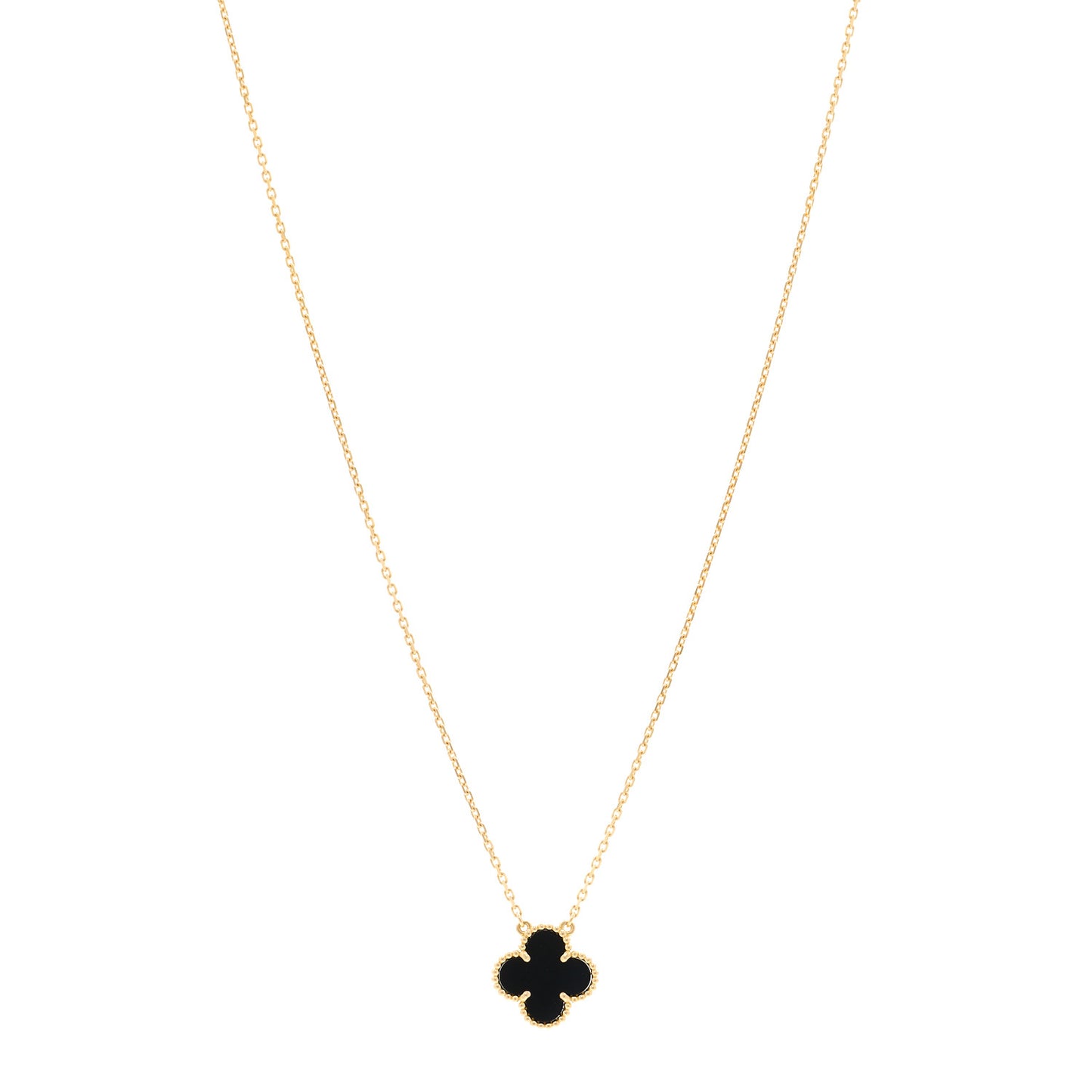 18K Yellow Gold Black Onyx Vintage Alhambra Pendant Necklace