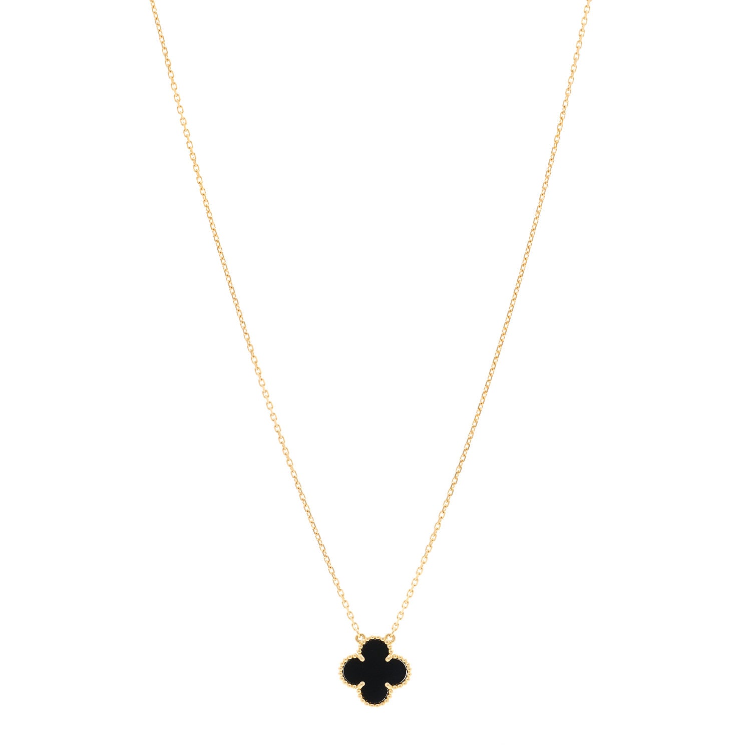 Van Cleef & Arpels 18K Yellow Gold Black Onyx Vintage Alhambra Pendant Necklace 1 of 5