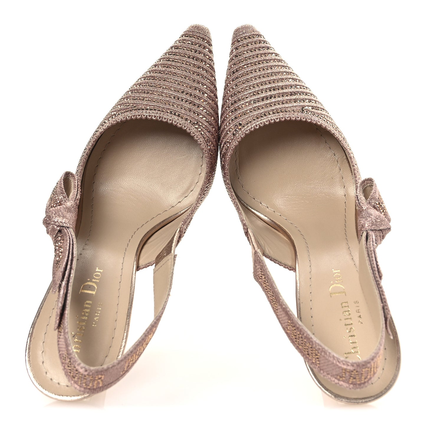 Cotton Laminated Strass J'Adior Slingback 100mm Pumps 36 Rose Des Vents