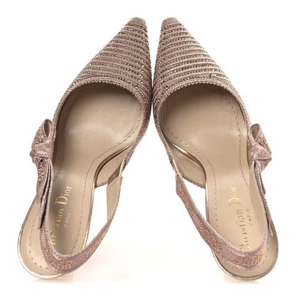 Christian Dior Cotton Laminated Strass J'Adior Slingback 100mm Pumps 36 Rose Des Vents 2 of 13
