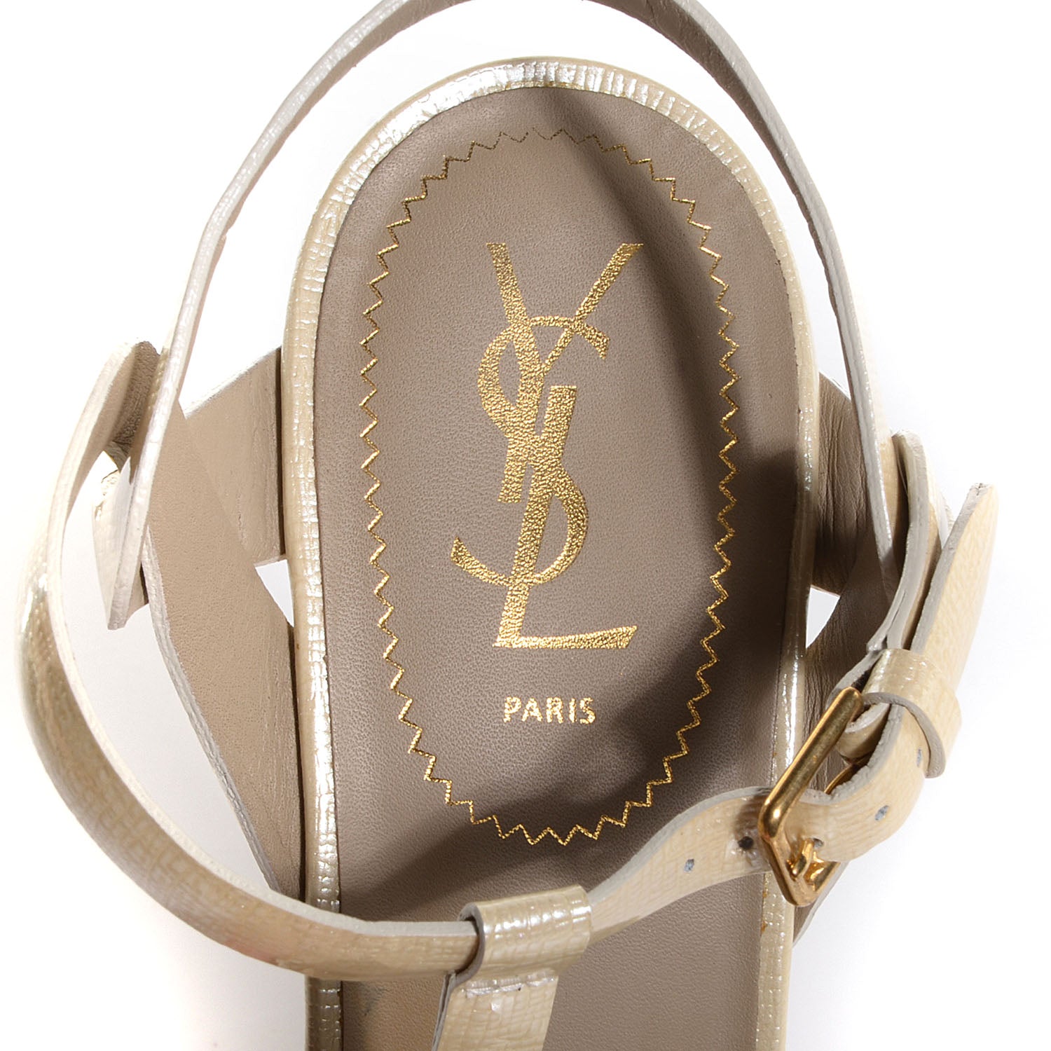 Saint Laurent Patent Wood Tribute 105 Platform Sandals 39.5 Beige 8 of 8