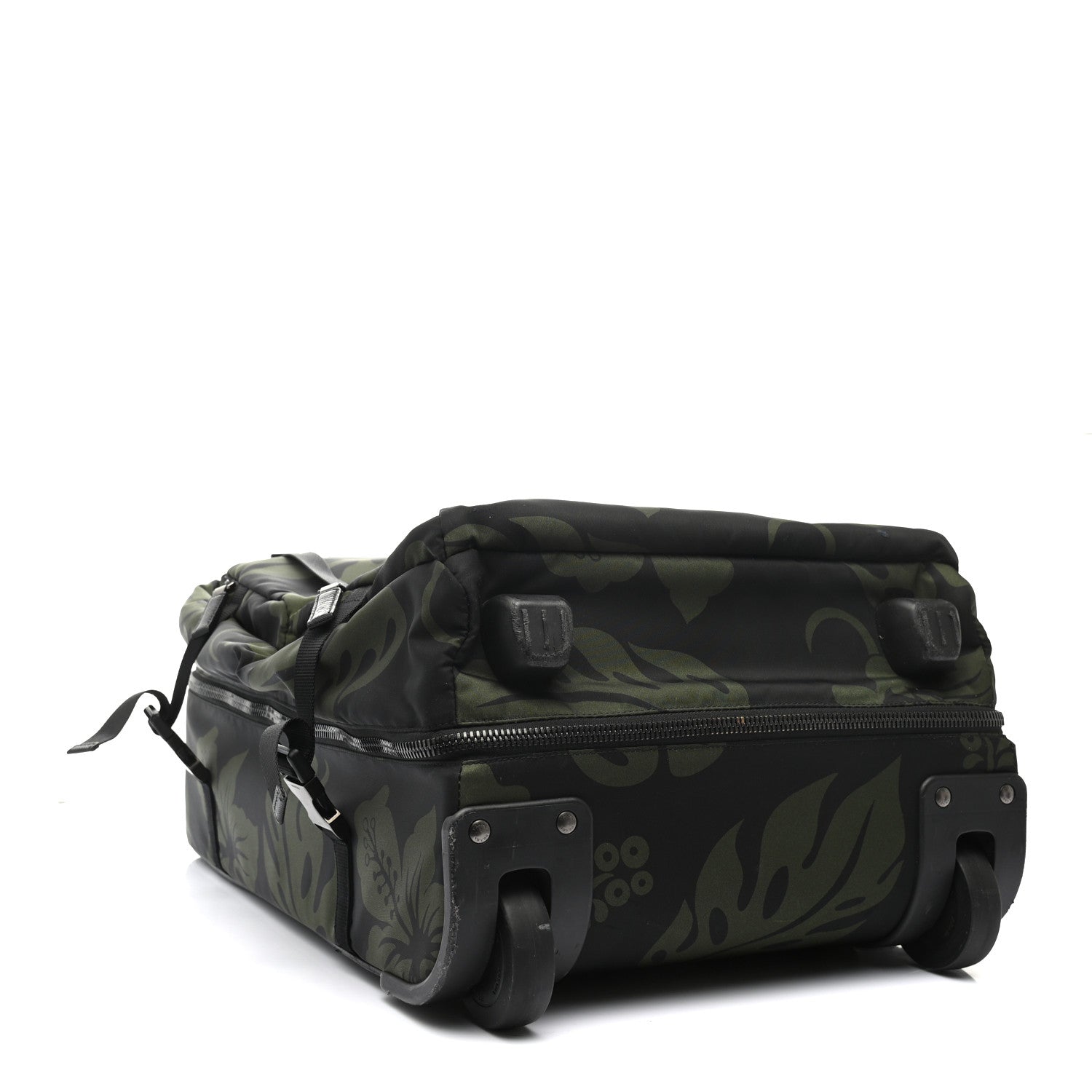 Prada Tessuto Nylon Hibiscus Print Trolley Luggage Green 3 of 18