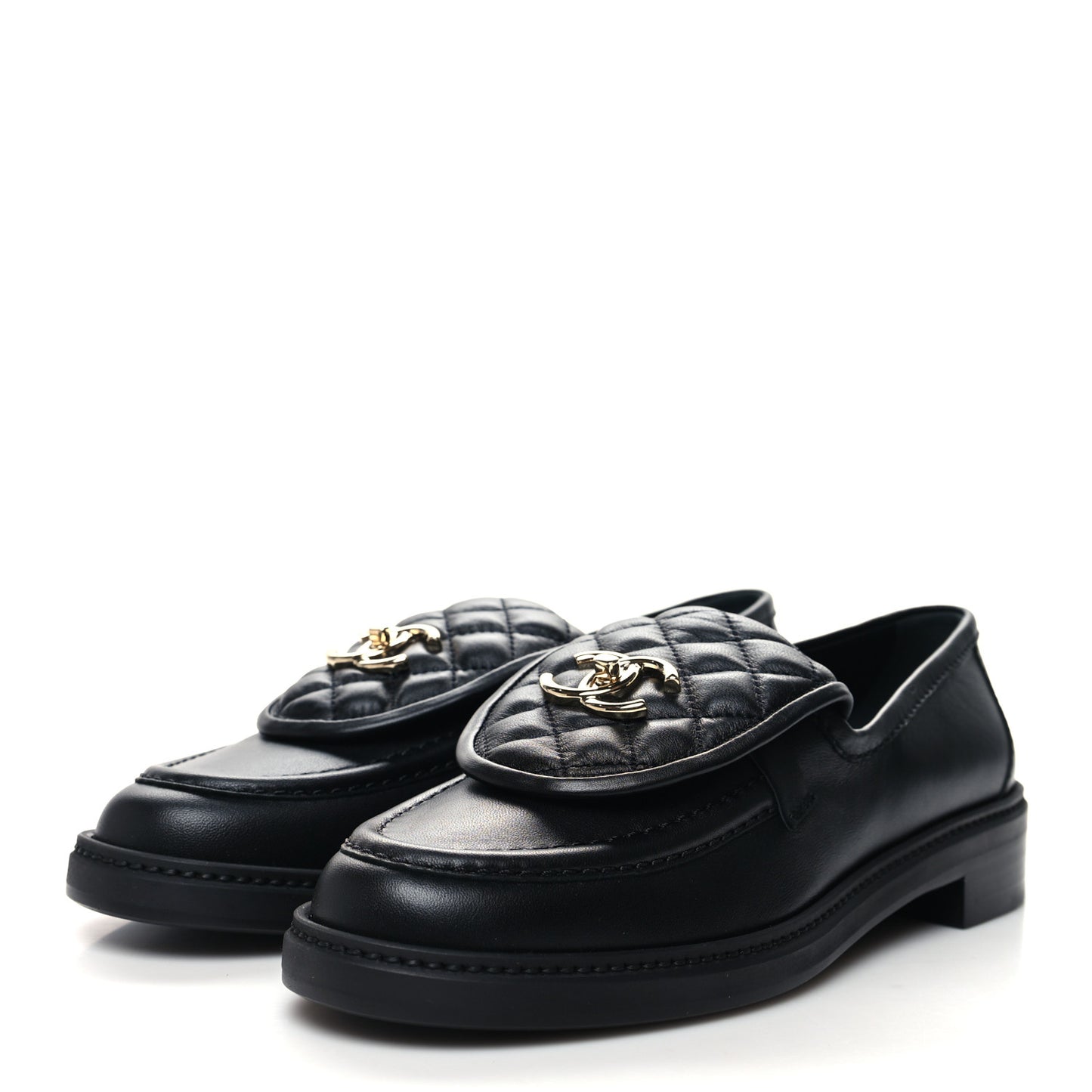 Lambskin Quilted CC Turnlock Loafers 40 Black