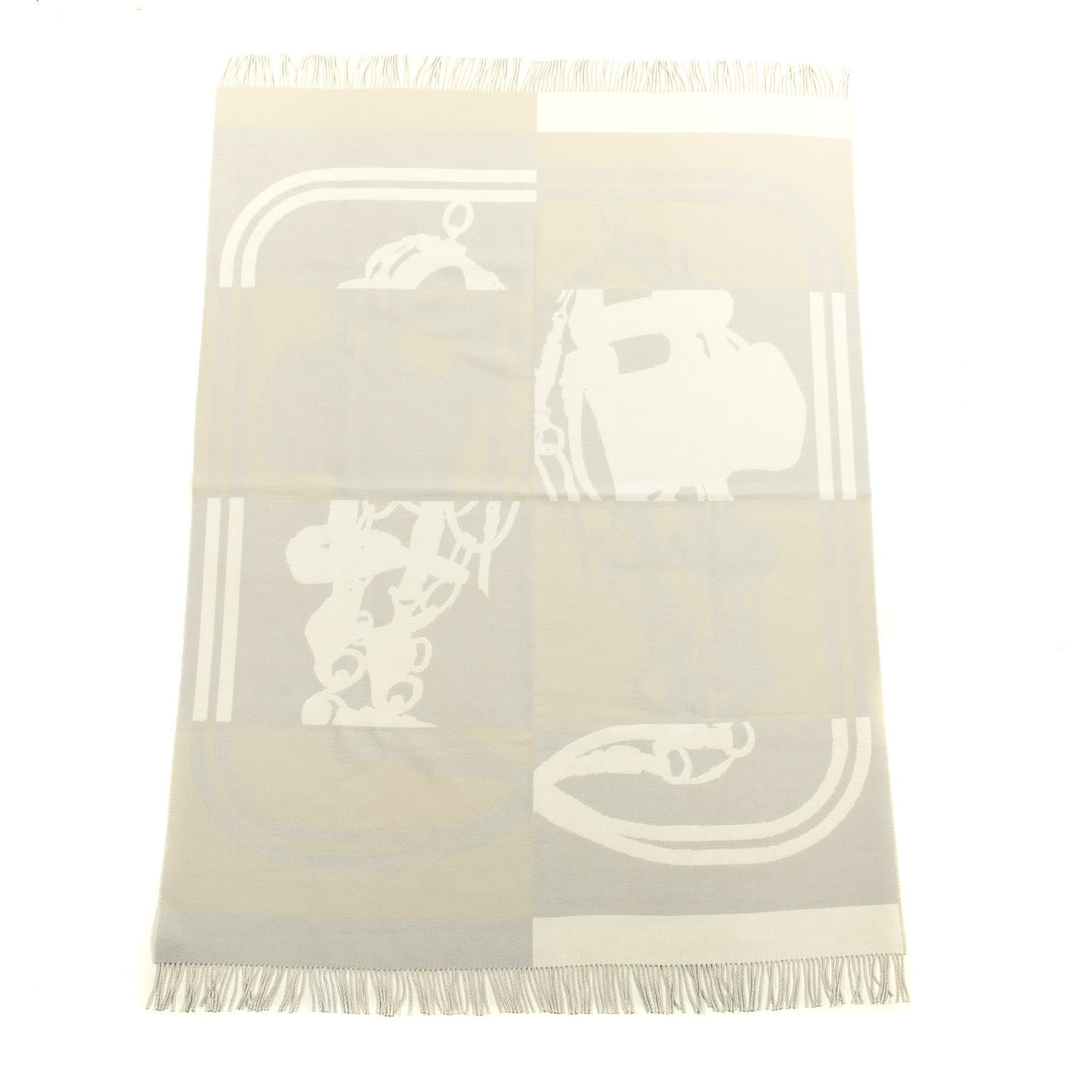 Hermes Cashmere Wool Brides De Gala Plaid Blanket Gris Perle 1 of 3