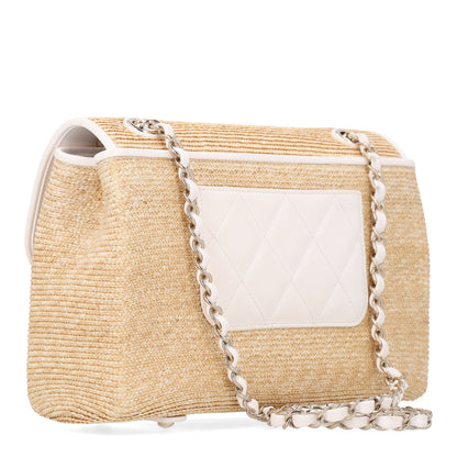 Chanel Raffia Lambskin Medium Flap Bag Beige White 3 of 11