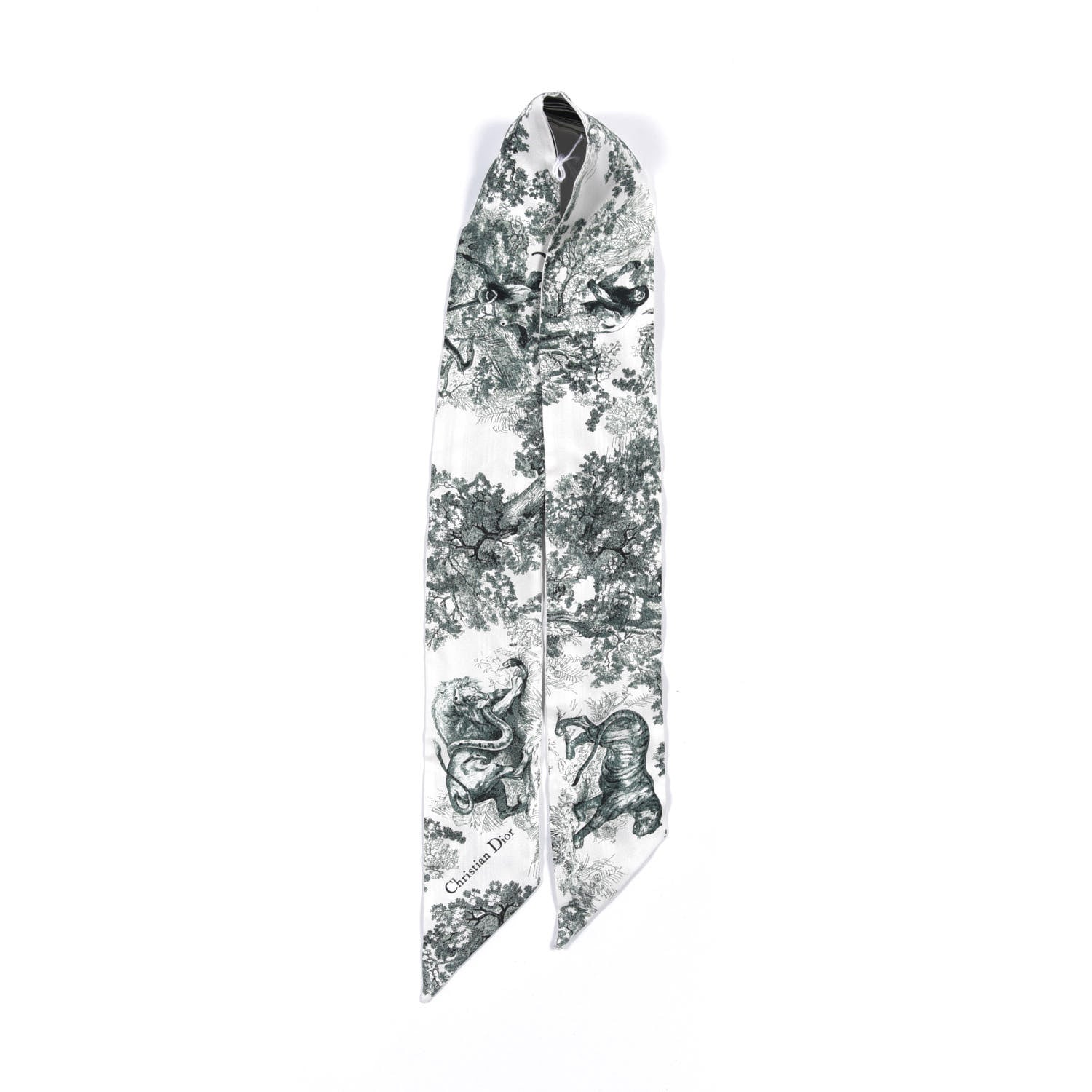 Christian Dior Silk Toile De Jouy Mitzah Scarf Green 5 of 5