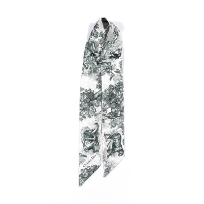 Christian Dior Silk Toile De Jouy Mitzah Scarf Green 5 of 5