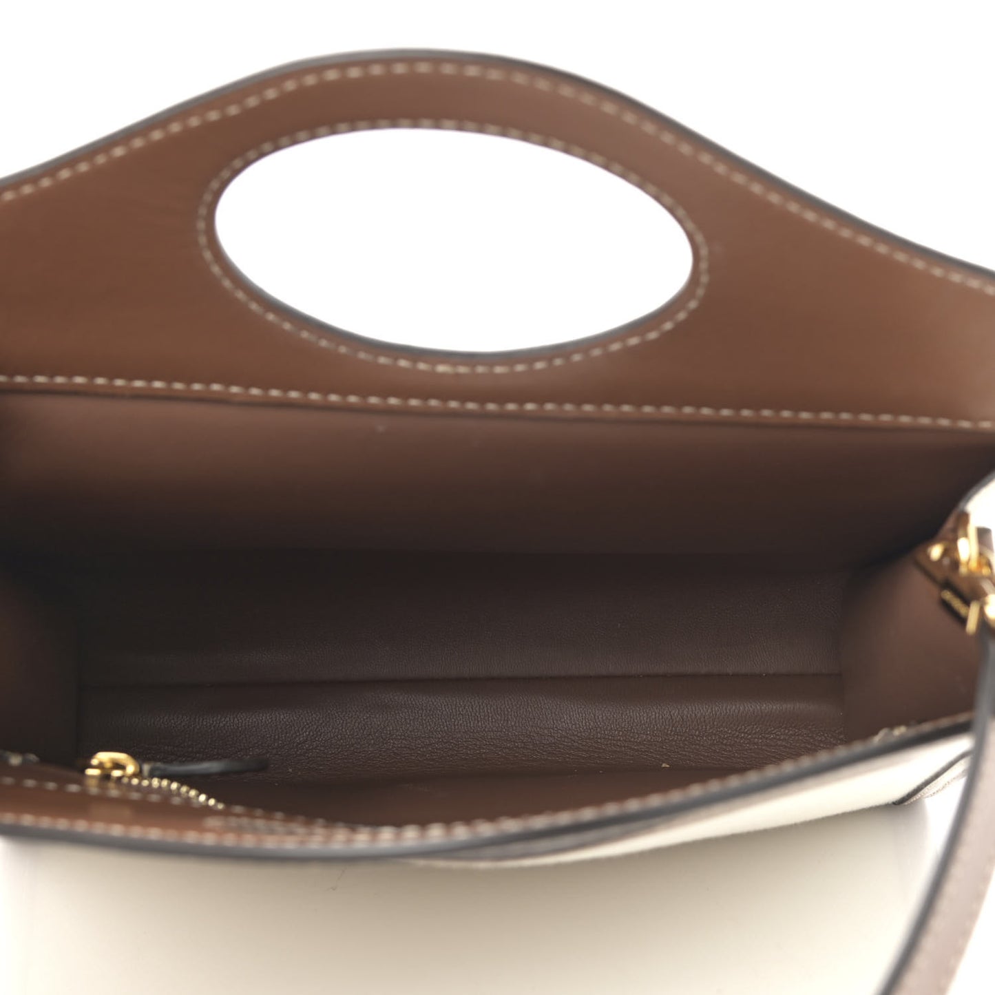 Canvas Smooth Calfskin Two Tone Mini Pocket Bag Natural Malt Brown