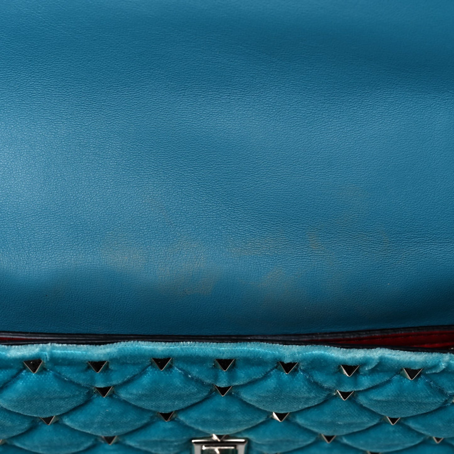 Velvet Medium Rockstud Spike Shoulder Bag Turquoise