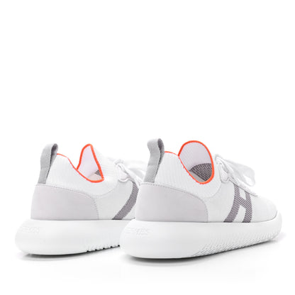 Hermes Knit Suede Goatskin Womens Crew Sneakers 37 White Gris 4 of 10