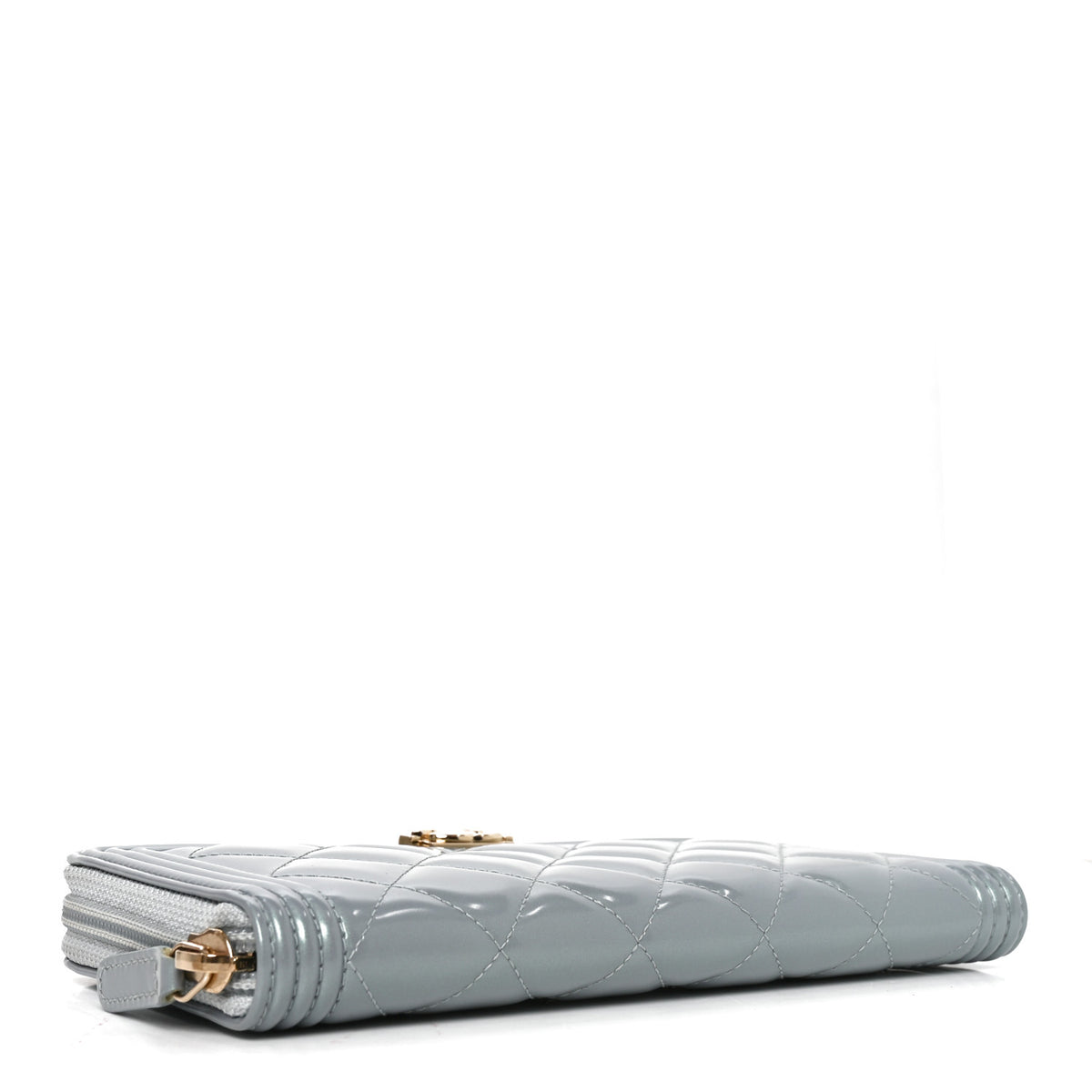 Metallic Patent Quilted Boy Zip Around Wallet Light Blue