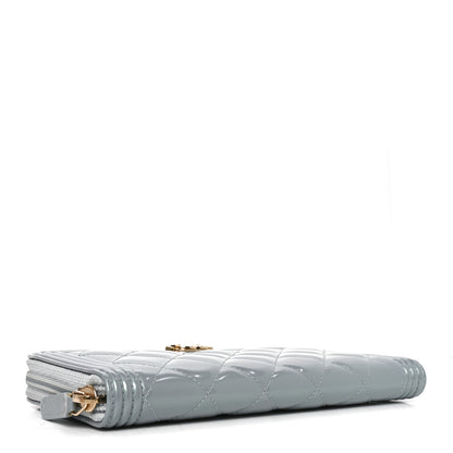 Chanel Metallic Patent Quilted Boy Zip Around Wallet Light Blue 4 of 9