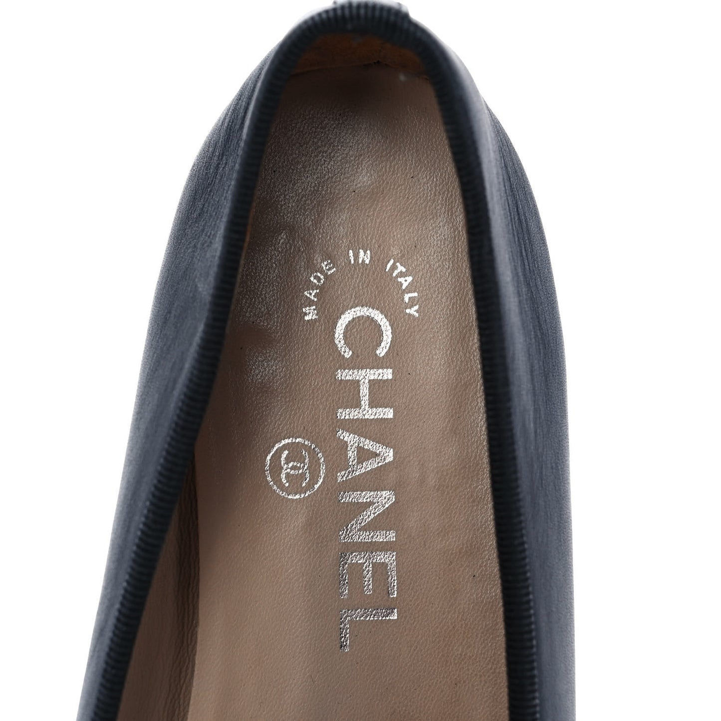 Lambskin CC Cap Toe Ballerina Flats 37 Black Navy