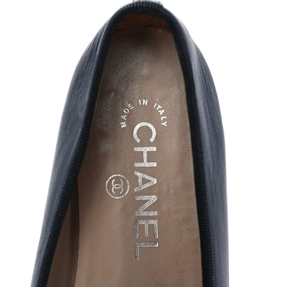 Chanel Lambskin CC Cap Toe Ballerina Flats 37 Black Navy 7 of 8