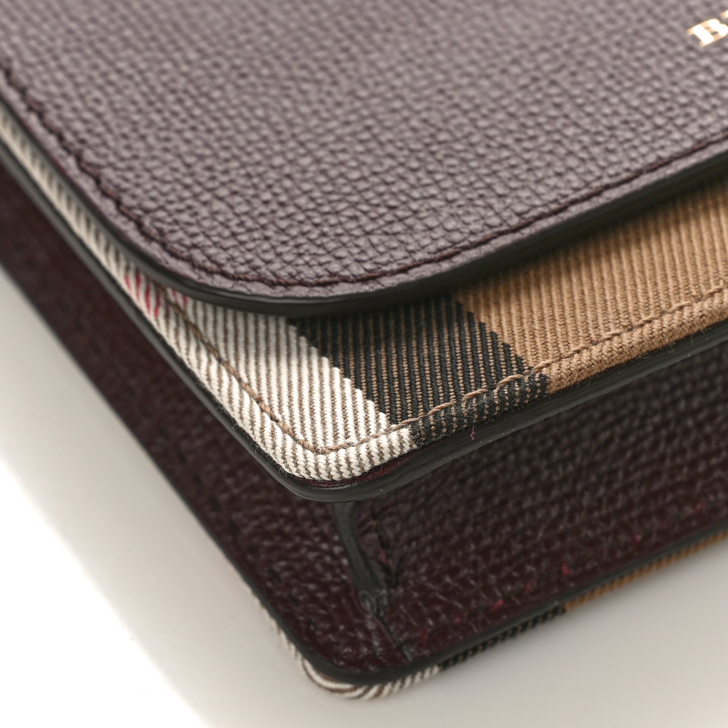 Grained Calfskin House Check Tartan Mix Hampshire Wallet On Chain Burgundy