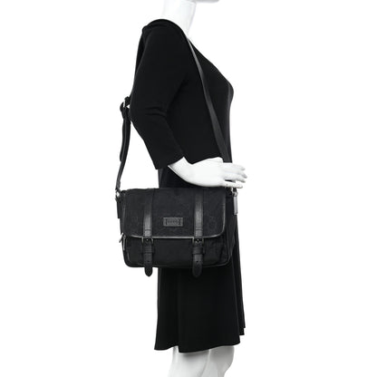 Gucci Nylon Monogram Double Buckle Flap Messenger Bag Black 3 of 14