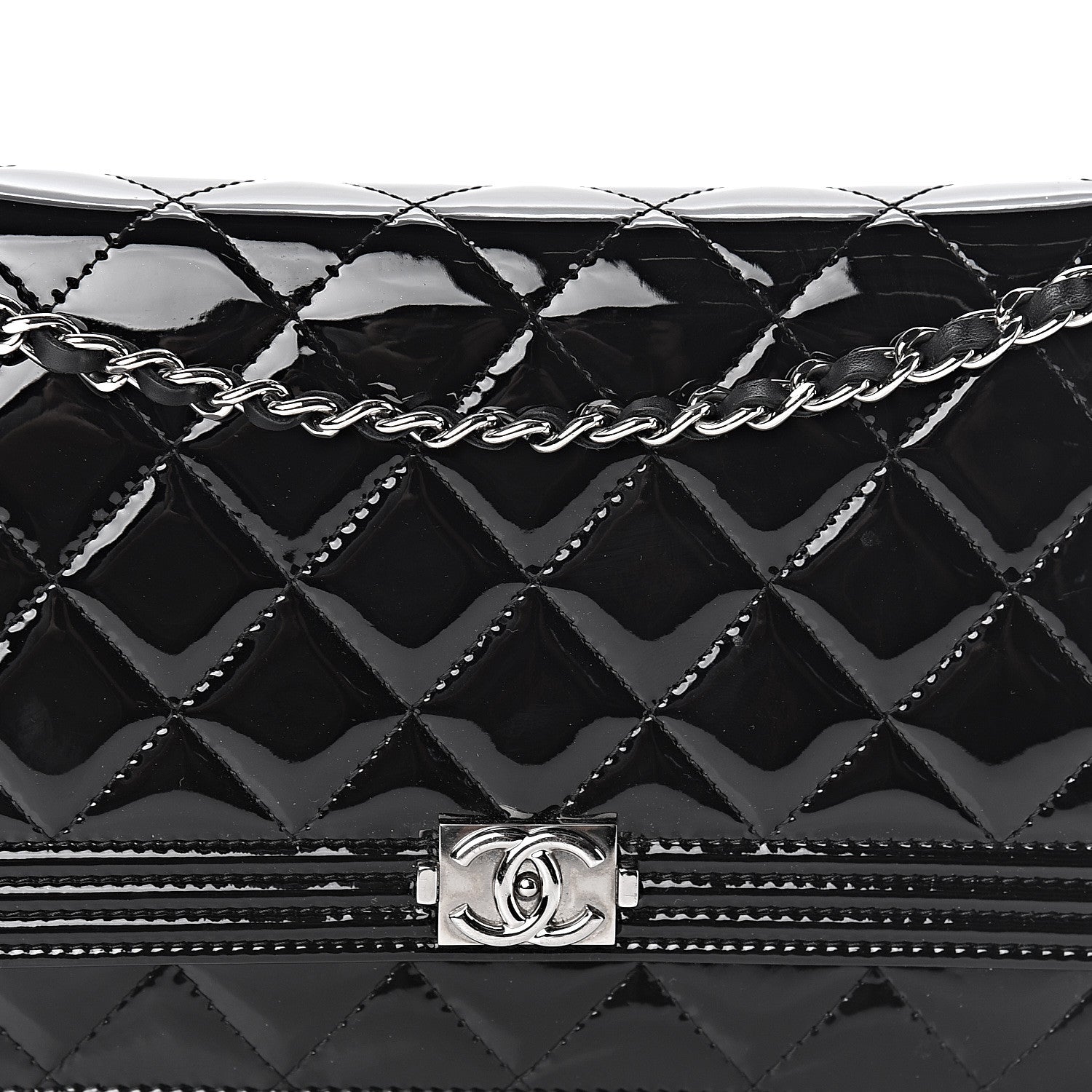 Chanel Patent Calfskin Quilted Boy Wallet On Chain WOC Black 13 of 13