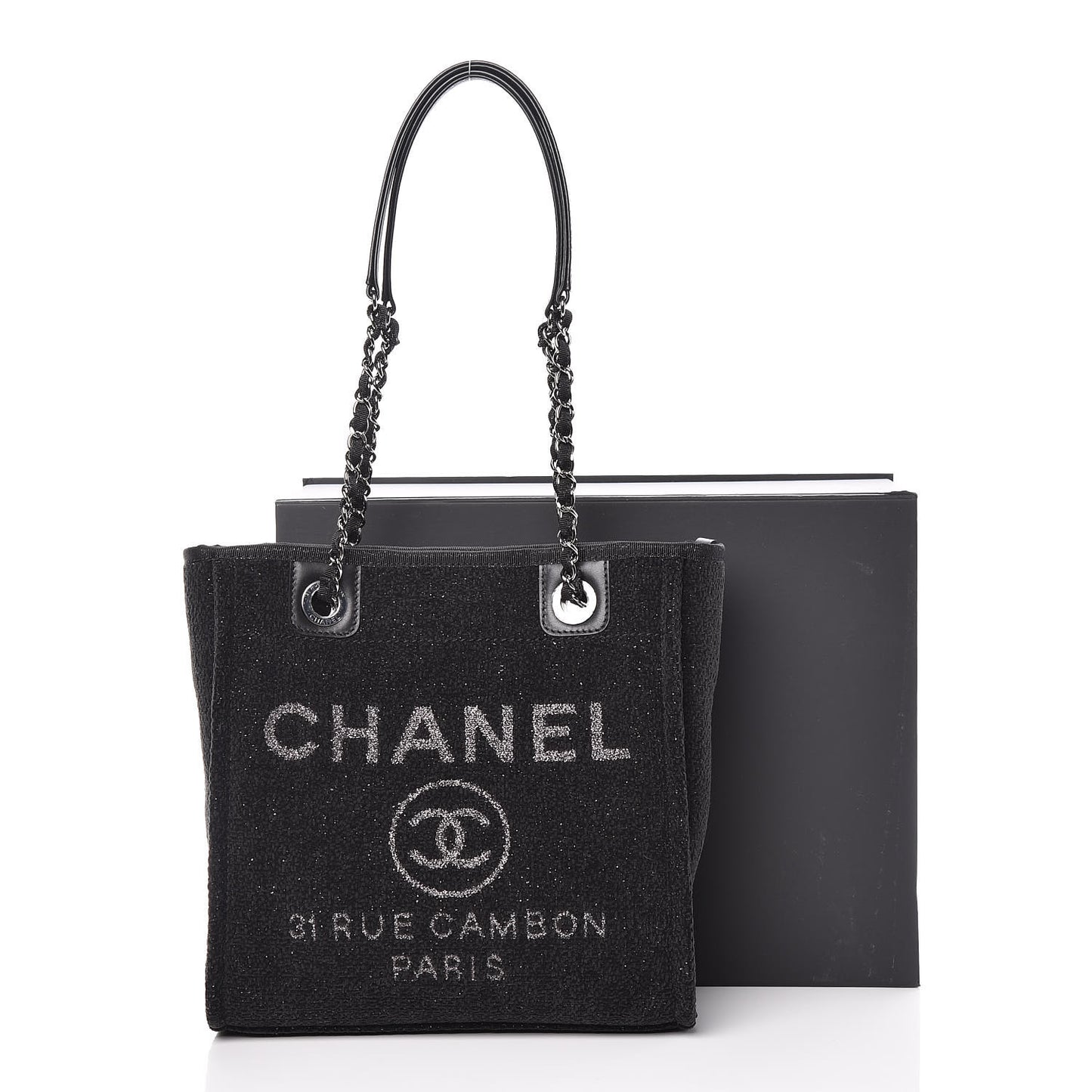 Lurex Boucle Mini Deauville Tote Black