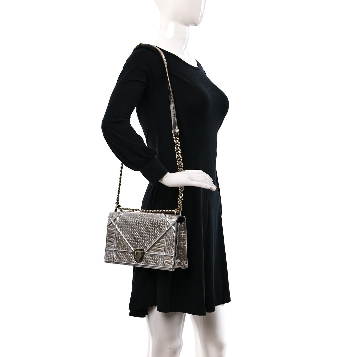 Metallic Patent Micro-Cannage Medium Diorama Flap Bag Silver