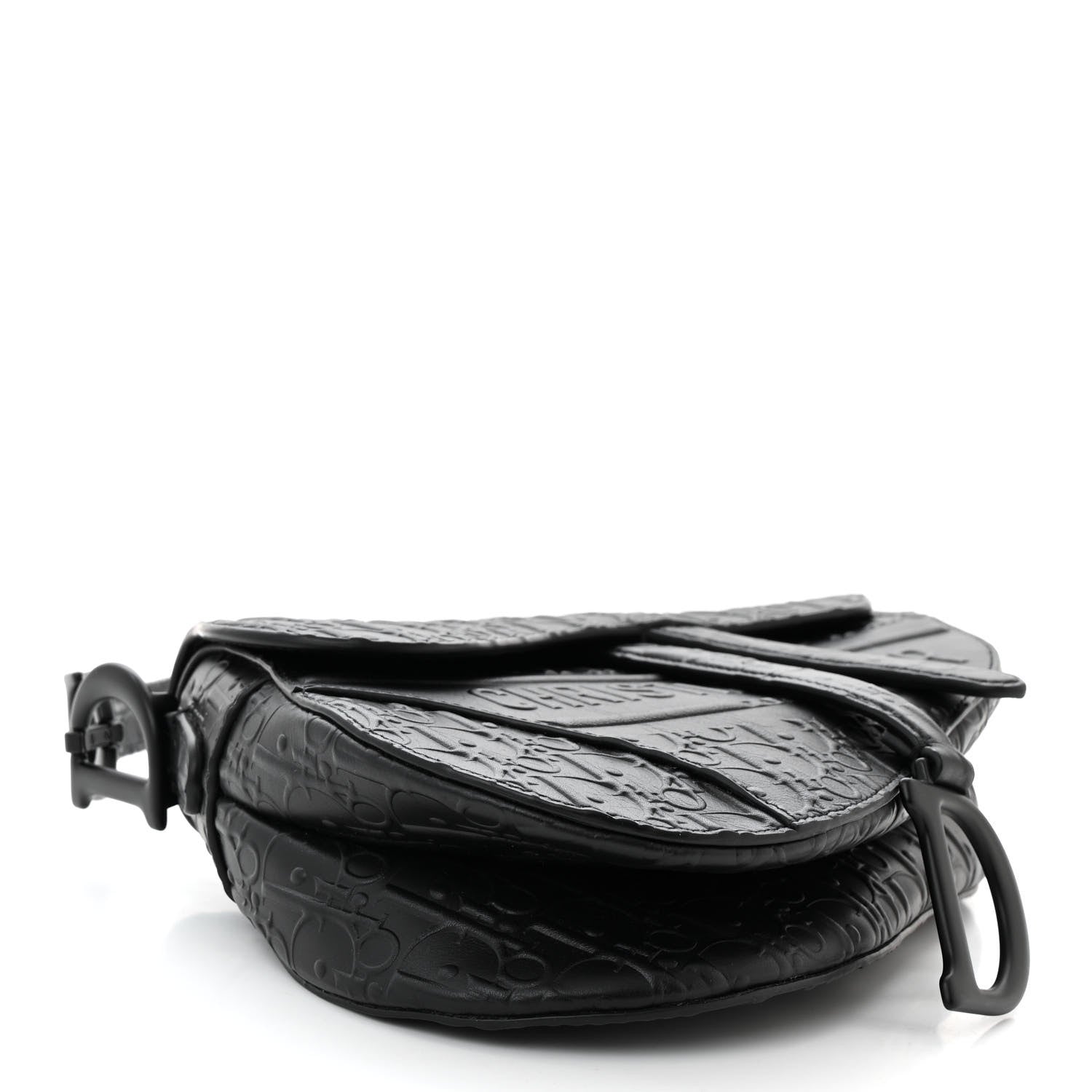 Christian Dior Calfskin Embossed Oblique Saddle Bag Black 4 of 10