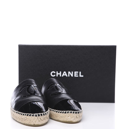 Chanel Iridescent Goatskin Patent CC Espadrille Mules 39 Black 10 of 10