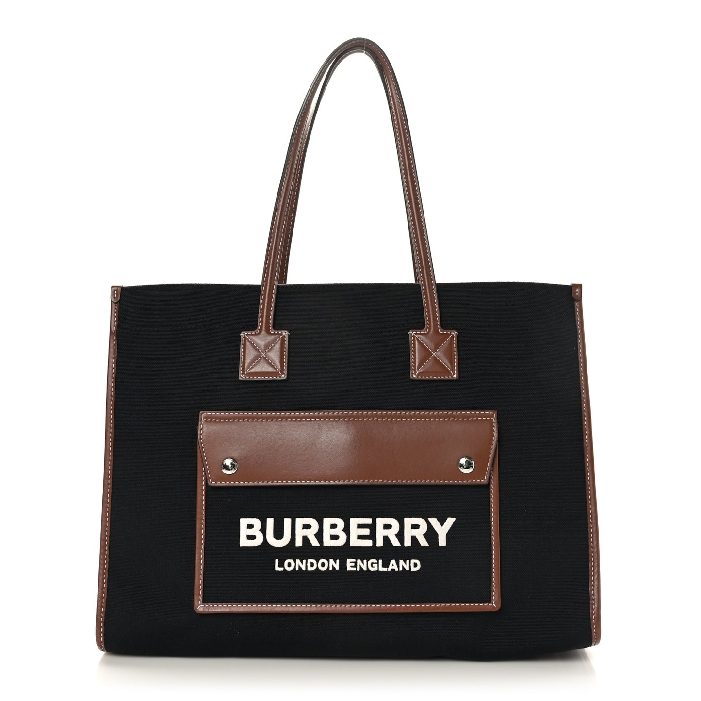 Canvas Smooth Calfskin Medium Two Tone Freya Tote Black Tan