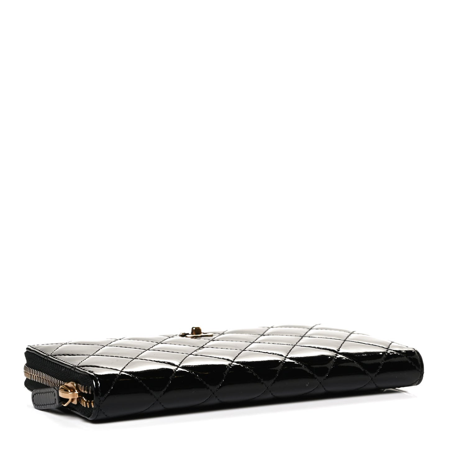 Patent Quilted Large Gusset Zip Around Wallet Black