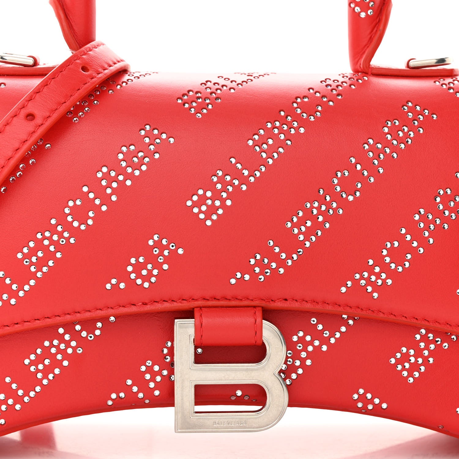 Balenciaga Smooth Calfskin Crystal Diagonal Allover Logo Hourglass Top Handle Bag XS Flame 9 of 12