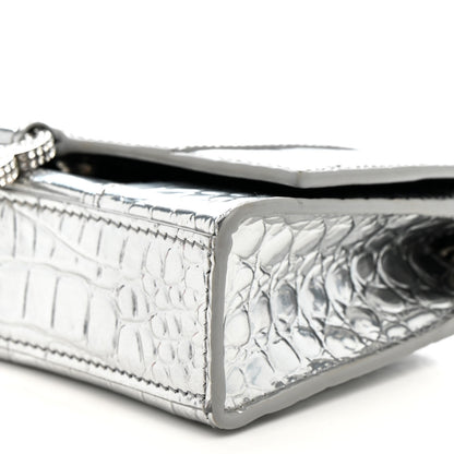 Balenciaga Metallic Calfskin Crocodile Embossed Hourglass Chain Bag Silver 9 of 13